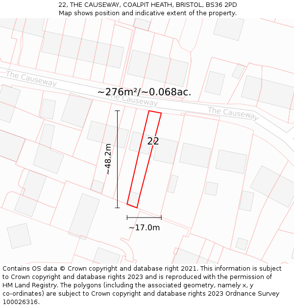 22, THE CAUSEWAY, COALPIT HEATH, BRISTOL, BS36 2PD: Plot and title map