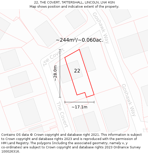 22, THE COVERT, TATTERSHALL, LINCOLN, LN4 4GN: Plot and title map