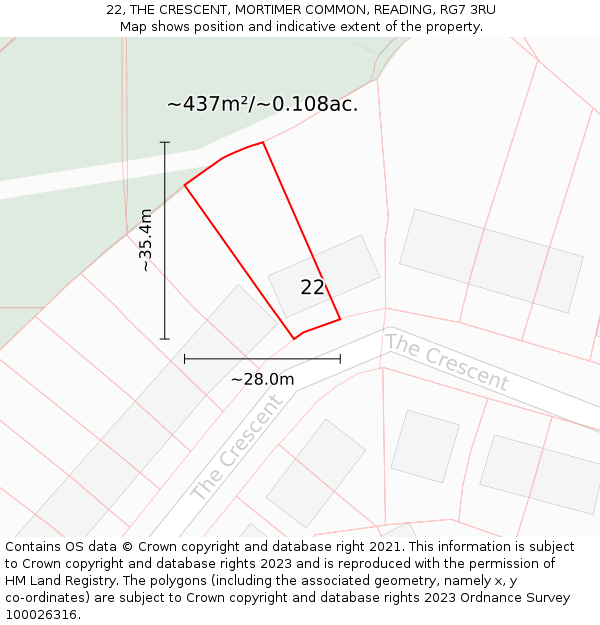 22, THE CRESCENT, MORTIMER COMMON, READING, RG7 3RU: Plot and title map
