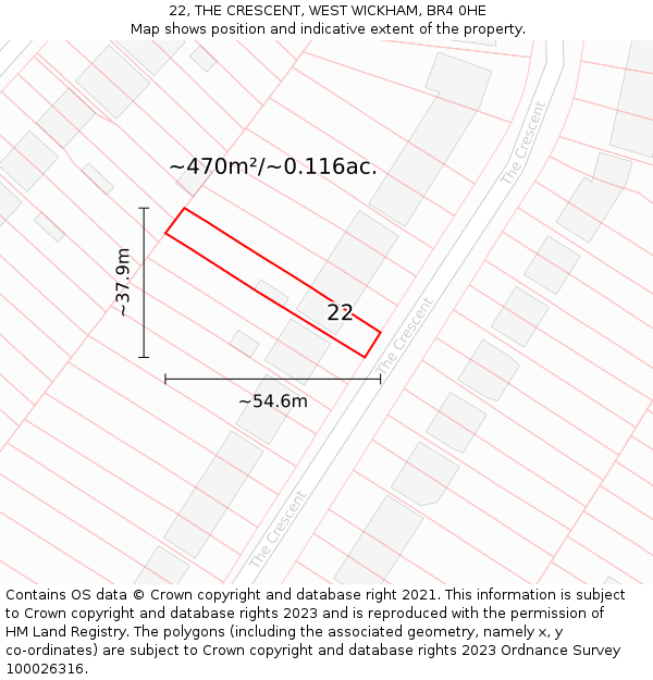 22, THE CRESCENT, WEST WICKHAM, BR4 0HE: Plot and title map