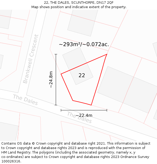 22, THE DALES, SCUNTHORPE, DN17 2QF: Plot and title map