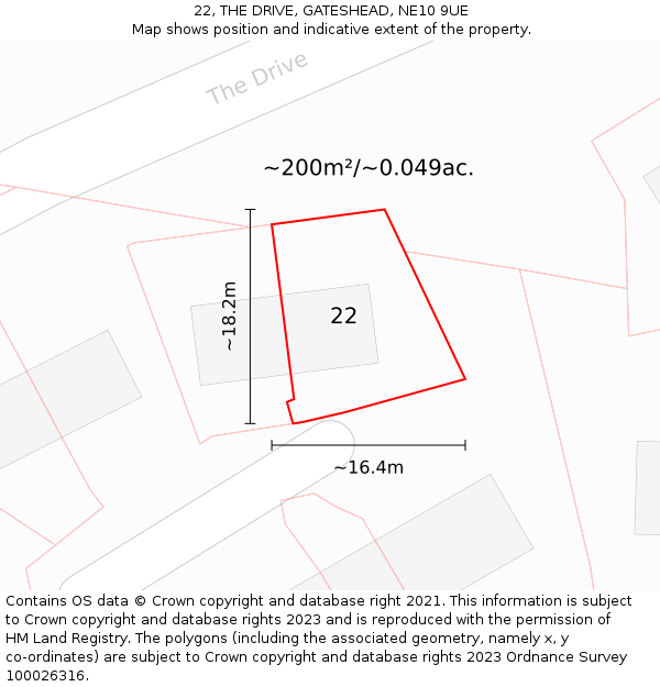 22, THE DRIVE, GATESHEAD, NE10 9UE: Plot and title map