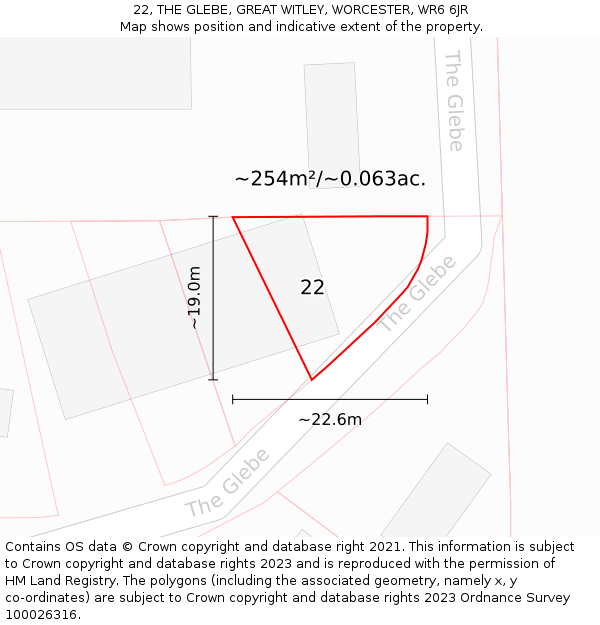 22, THE GLEBE, GREAT WITLEY, WORCESTER, WR6 6JR: Plot and title map