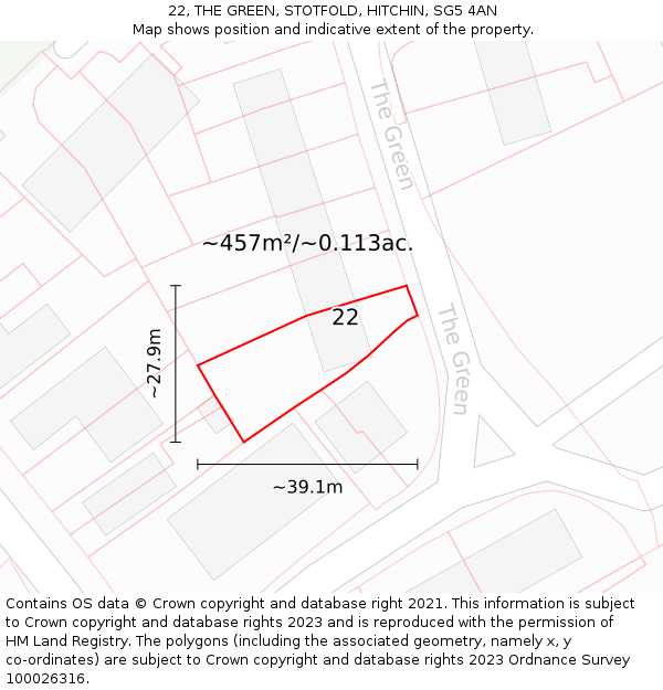 22, THE GREEN, STOTFOLD, HITCHIN, SG5 4AN: Plot and title map