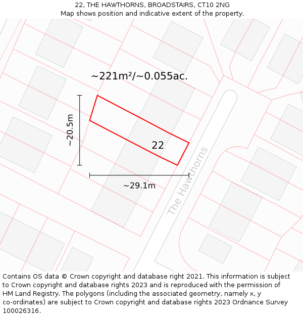 22, THE HAWTHORNS, BROADSTAIRS, CT10 2NG: Plot and title map