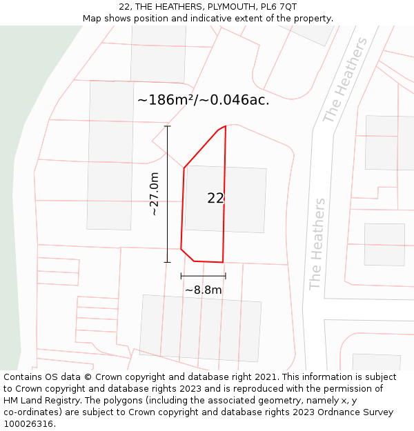 22, THE HEATHERS, PLYMOUTH, PL6 7QT: Plot and title map