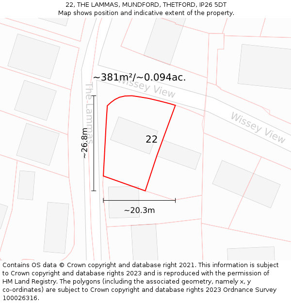 22, THE LAMMAS, MUNDFORD, THETFORD, IP26 5DT: Plot and title map