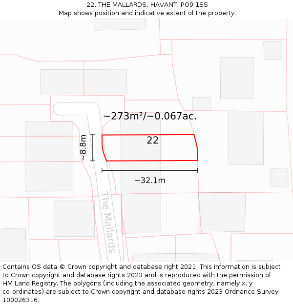 22, THE MALLARDS, HAVANT, PO9 1SS: Plot and title map