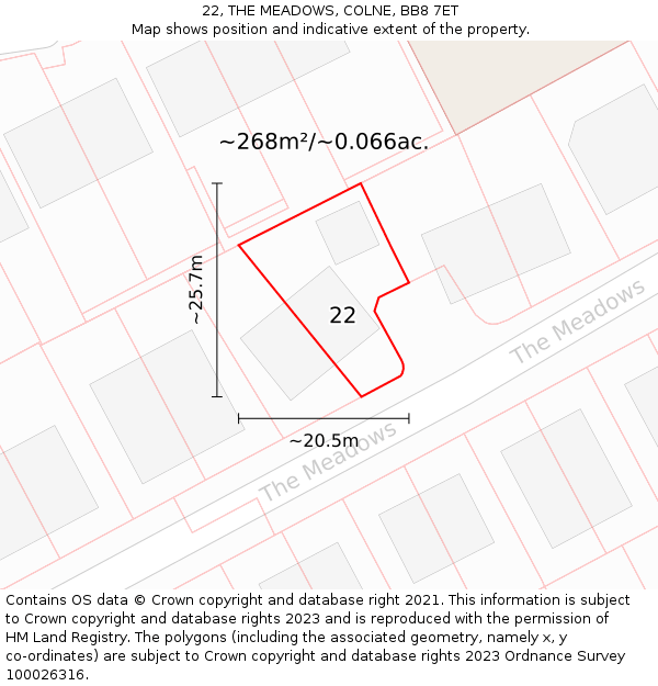 22, THE MEADOWS, COLNE, BB8 7ET: Plot and title map