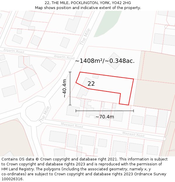 22, THE MILE, POCKLINGTON, YORK, YO42 2HG: Plot and title map