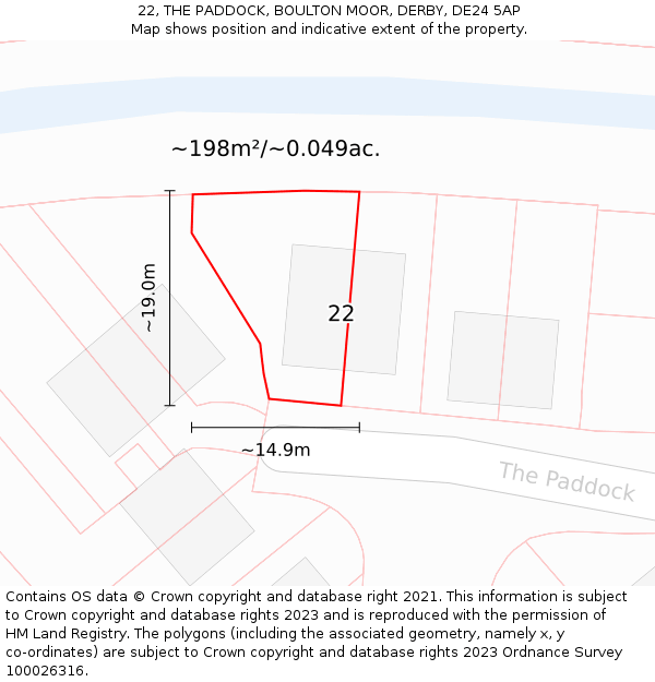 22, THE PADDOCK, BOULTON MOOR, DERBY, DE24 5AP: Plot and title map