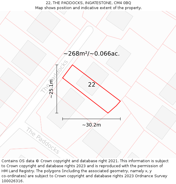 22, THE PADDOCKS, INGATESTONE, CM4 0BQ: Plot and title map