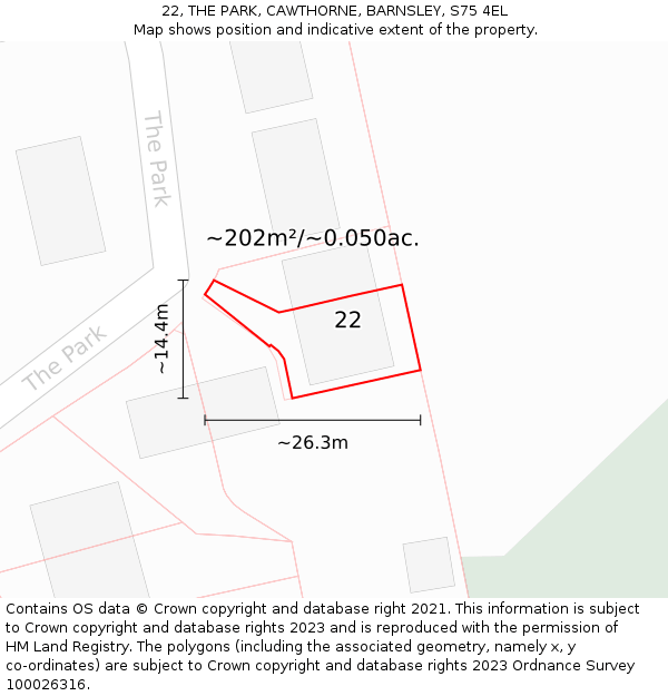 22, THE PARK, CAWTHORNE, BARNSLEY, S75 4EL: Plot and title map