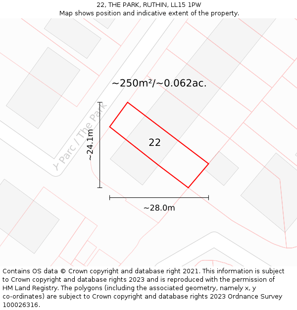 22, THE PARK, RUTHIN, LL15 1PW: Plot and title map