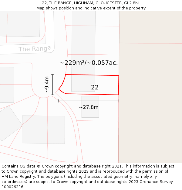 22, THE RANGE, HIGHNAM, GLOUCESTER, GL2 8NL: Plot and title map