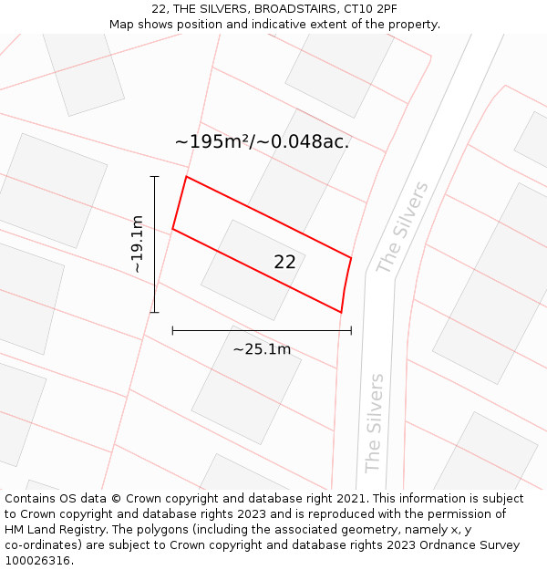 22, THE SILVERS, BROADSTAIRS, CT10 2PF: Plot and title map