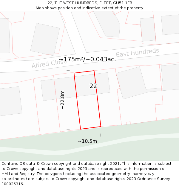 22, THE WEST HUNDREDS, FLEET, GU51 1ER: Plot and title map