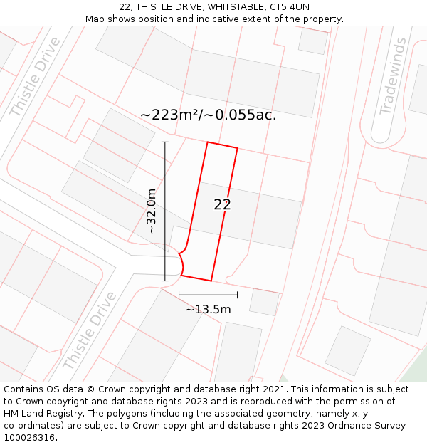 22, THISTLE DRIVE, WHITSTABLE, CT5 4UN: Plot and title map