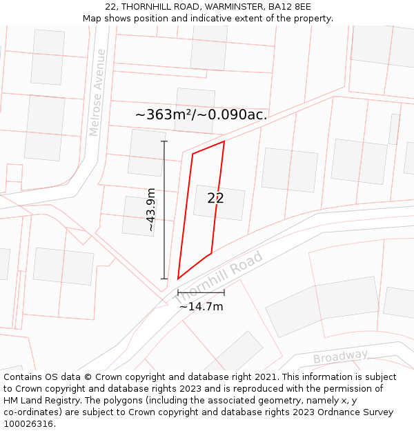 22, THORNHILL ROAD, WARMINSTER, BA12 8EE: Plot and title map