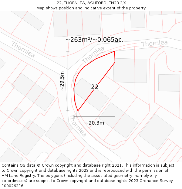 22, THORNLEA, ASHFORD, TN23 3JX: Plot and title map
