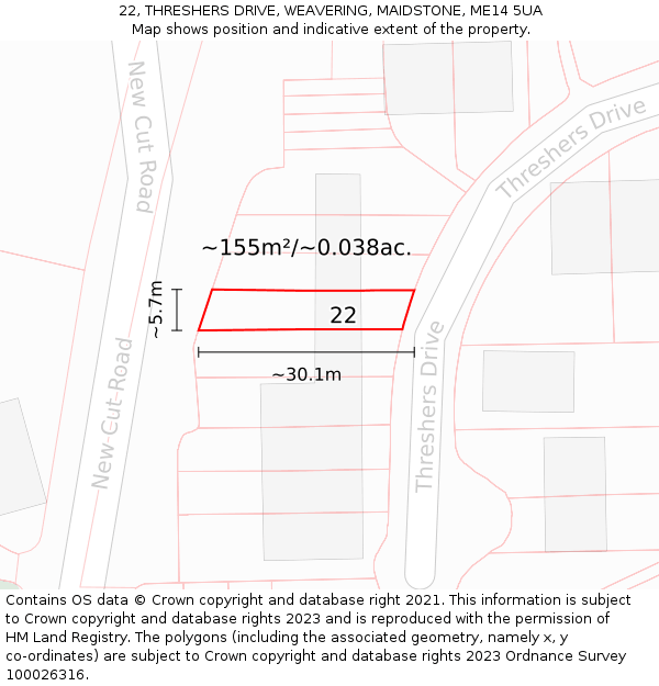 22, THRESHERS DRIVE, WEAVERING, MAIDSTONE, ME14 5UA: Plot and title map