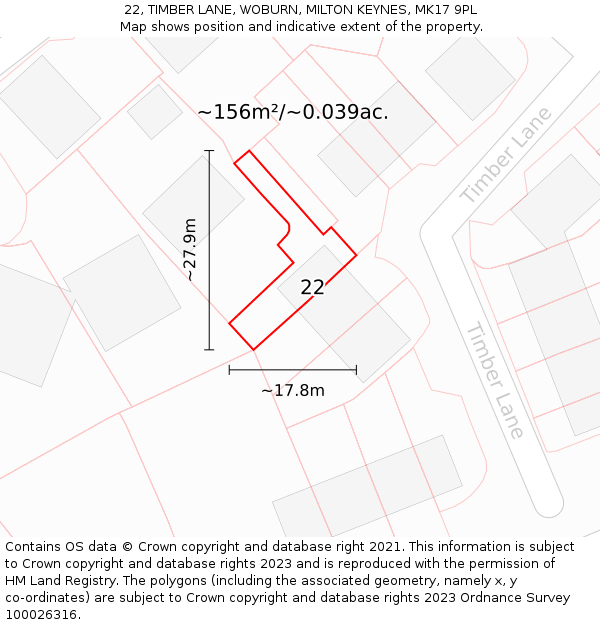 22, TIMBER LANE, WOBURN, MILTON KEYNES, MK17 9PL: Plot and title map