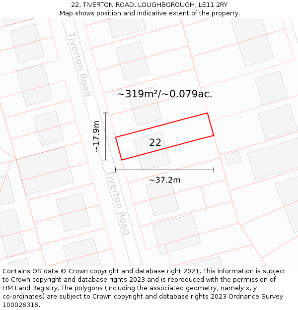 22, TIVERTON ROAD, LOUGHBOROUGH, LE11 2RY: Plot and title map