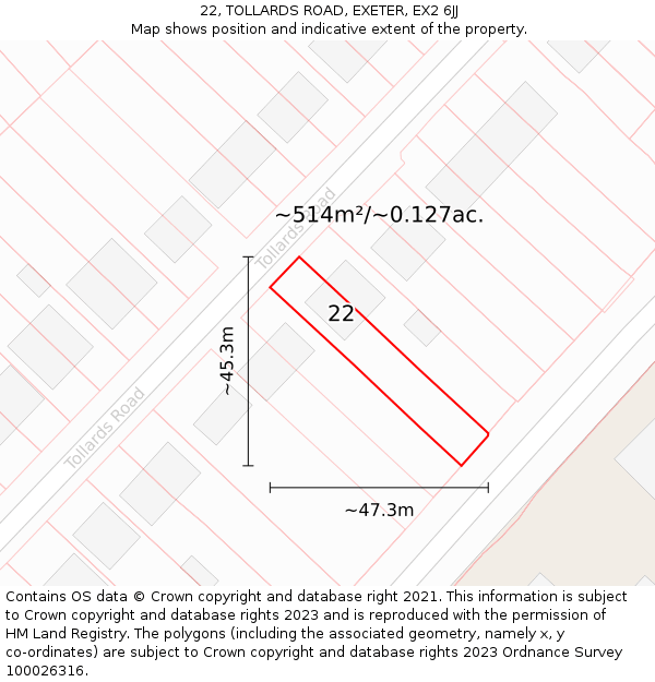 22, TOLLARDS ROAD, EXETER, EX2 6JJ: Plot and title map