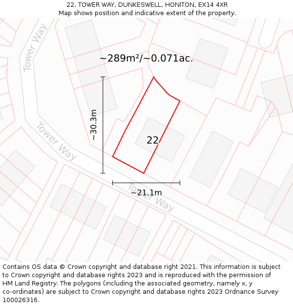 22, TOWER WAY, DUNKESWELL, HONITON, EX14 4XR: Plot and title map