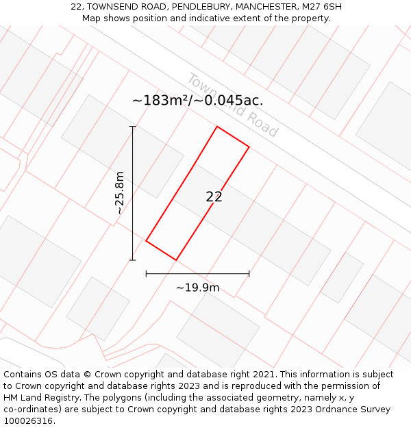 22, TOWNSEND ROAD, PENDLEBURY, MANCHESTER, M27 6SH: Plot and title map