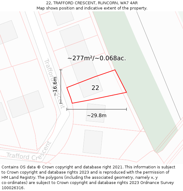 22, TRAFFORD CRESCENT, RUNCORN, WA7 4AR: Plot and title map