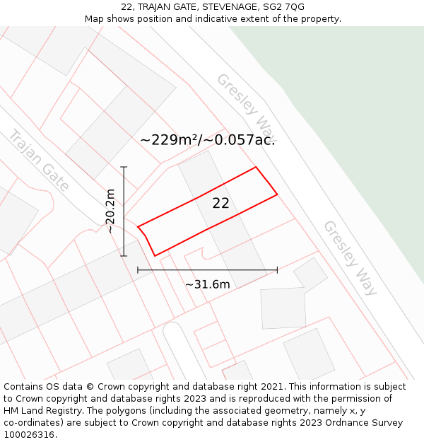 22, TRAJAN GATE, STEVENAGE, SG2 7QG: Plot and title map