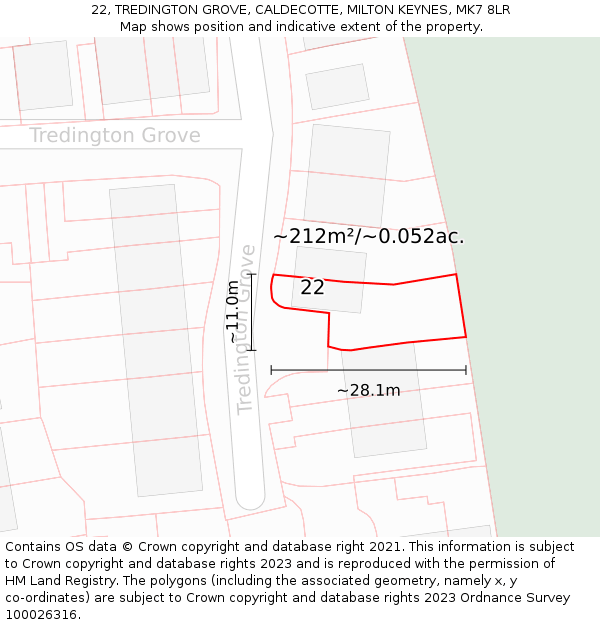 22, TREDINGTON GROVE, CALDECOTTE, MILTON KEYNES, MK7 8LR: Plot and title map