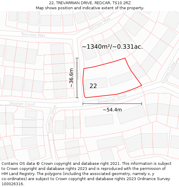 22, TREVARRIAN DRIVE, REDCAR, TS10 2RZ: Plot and title map