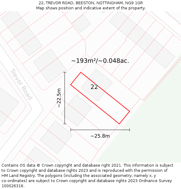 22, TREVOR ROAD, BEESTON, NOTTINGHAM, NG9 1GR: Plot and title map