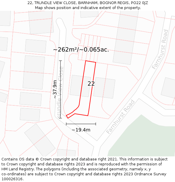 22, TRUNDLE VIEW CLOSE, BARNHAM, BOGNOR REGIS, PO22 0JZ: Plot and title map