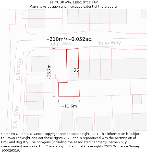 22, TULIP WAY, LEEK, ST13 7AX: Plot and title map