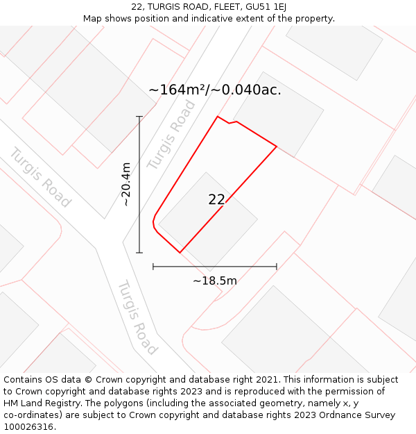 22, TURGIS ROAD, FLEET, GU51 1EJ: Plot and title map