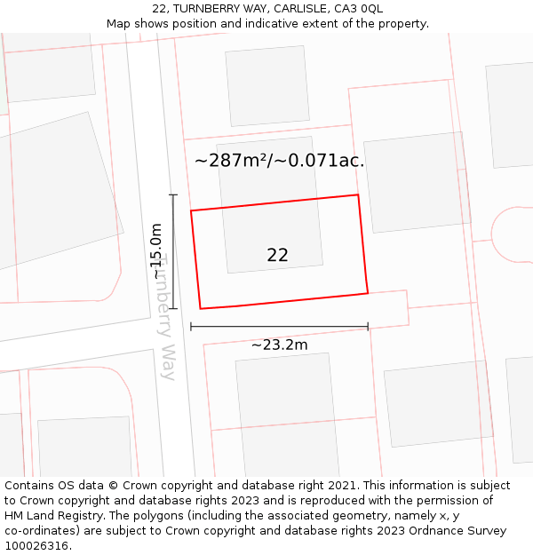 22, TURNBERRY WAY, CARLISLE, CA3 0QL: Plot and title map