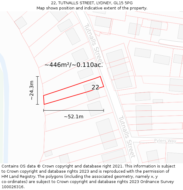 22, TUTNALLS STREET, LYDNEY, GL15 5PG: Plot and title map