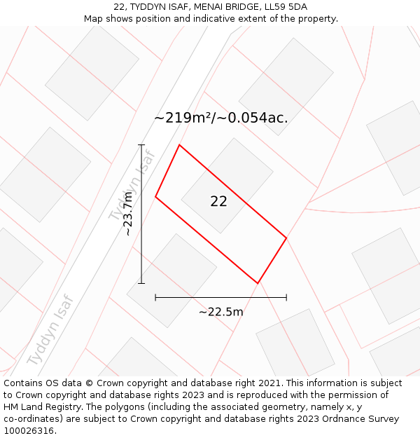 22, TYDDYN ISAF, MENAI BRIDGE, LL59 5DA: Plot and title map