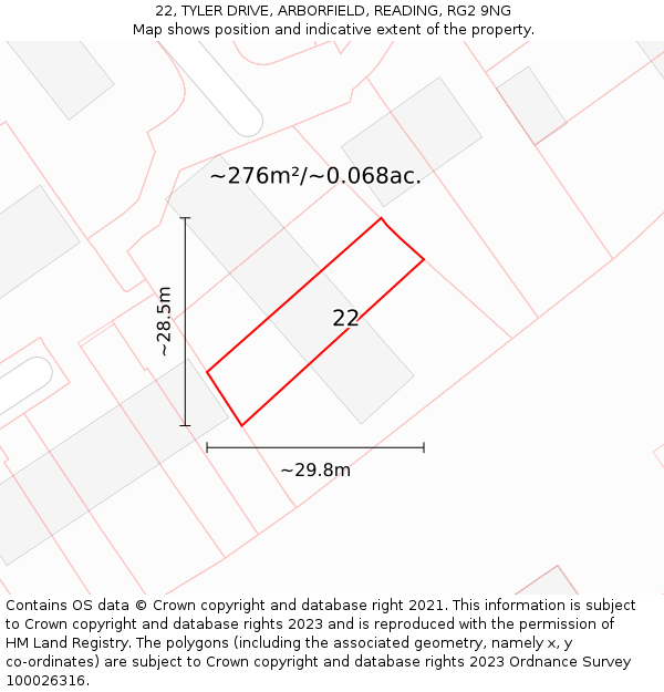 22, TYLER DRIVE, ARBORFIELD, READING, RG2 9NG: Plot and title map