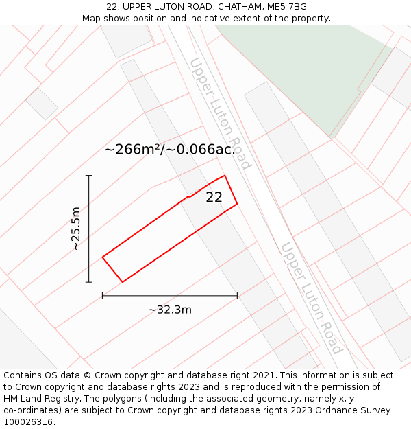 22, UPPER LUTON ROAD, CHATHAM, ME5 7BG: Plot and title map