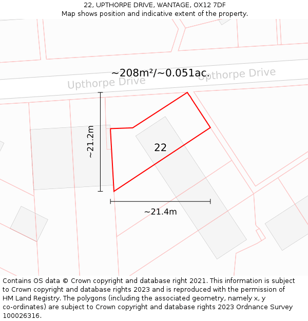 22, UPTHORPE DRIVE, WANTAGE, OX12 7DF: Plot and title map