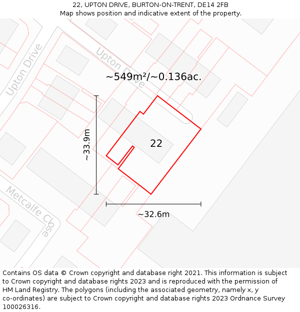 22, UPTON DRIVE, BURTON-ON-TRENT, DE14 2FB: Plot and title map