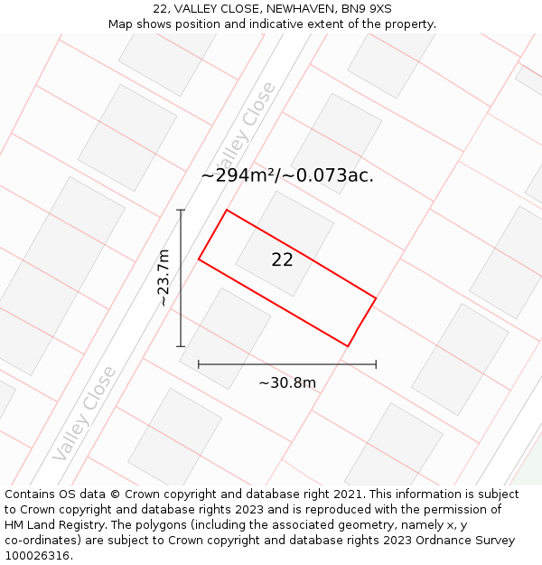 22, VALLEY CLOSE, NEWHAVEN, BN9 9XS: Plot and title map