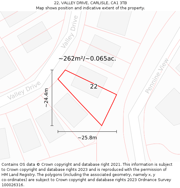 22, VALLEY DRIVE, CARLISLE, CA1 3TB: Plot and title map