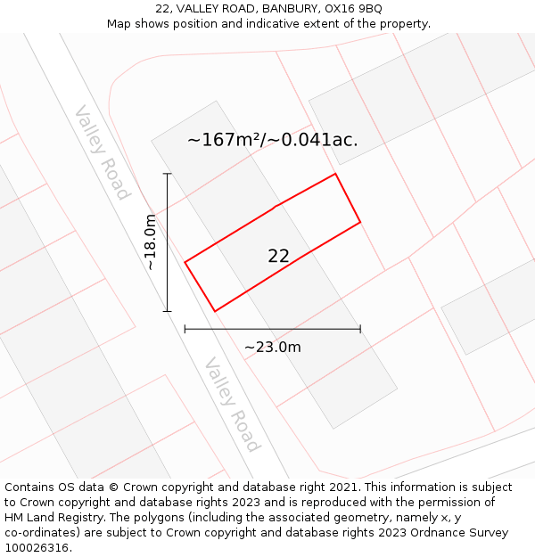 22, VALLEY ROAD, BANBURY, OX16 9BQ: Plot and title map