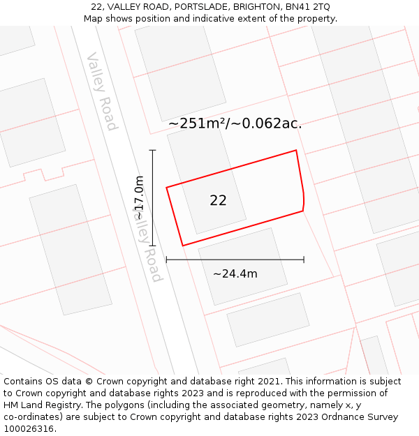 22, VALLEY ROAD, PORTSLADE, BRIGHTON, BN41 2TQ: Plot and title map