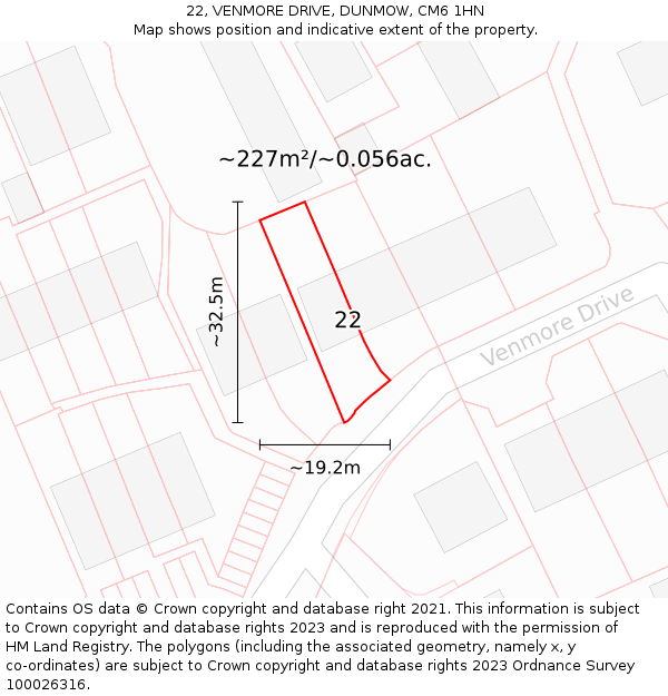 22, VENMORE DRIVE, DUNMOW, CM6 1HN: Plot and title map